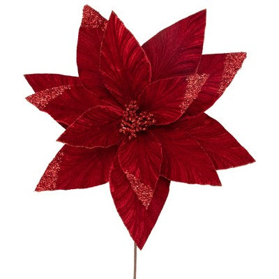  Northlight 24" Red Glittered Poinsettia Christmas Stem Spray