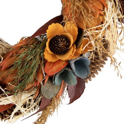  Northlight Sunflower And Straw Artificial Fall Harvest Wreath, 12-Inch, Unlit