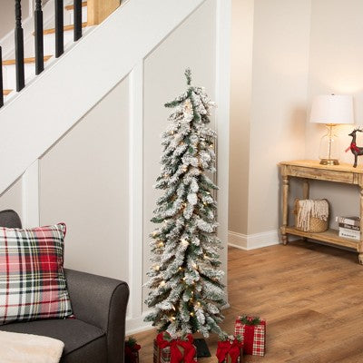  Northlight Pre-Lit Pencil Flocked Alpine Artificial Christmas Tree - 5' - Clear Lights