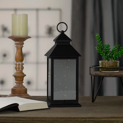  Northlight LED Lighted Flickering Candle Lantern - 12" - Black - Warm White Light