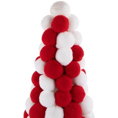  Northlight Pom Pom Cone Tree Christmas Decoration - 13" - White And Red