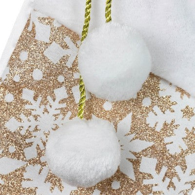  Northlight 20.5" Glittered Gold Christmas Stocking With Snowflakes And Pom Poms