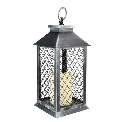  Northlight 11" Silver Brushed Black Mesh Candle Lantern With Flameless LED Candle