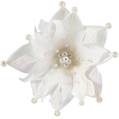  Northlight Beaded Feather Poinsettia Artificial Christmas Pick - 13.75" - White