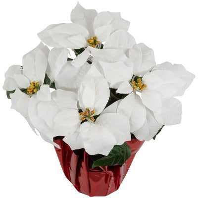  Northlight 14.5" White Artificial Christmas Poinsettia With Red Wrapped Base