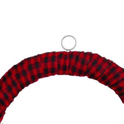  Northlight Red And Black Buffalo Plaid And Berry Artificial Christmas Wreath - 24-Inch, Unlit
