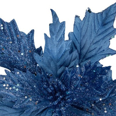  Northlight 24" Glittered Blue Poinsettia Christmas Stem Spray