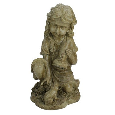 Northlight 12.25" Solar Powered LED Lighted Boy Examining Turtle With Flashlight Outdoor Garden Statue