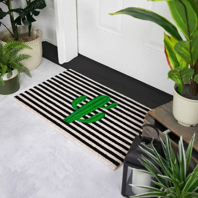 Northlight Green Cactus Striped Natural Coir Outdoor Doormat 18" X 30"