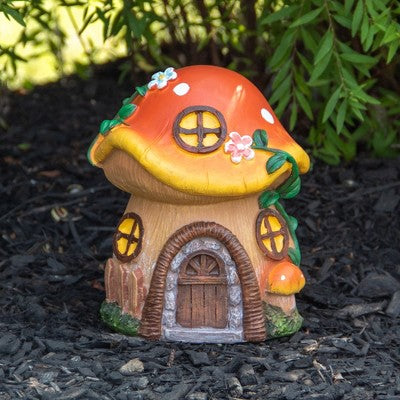  Northlight 6.25" Orange Mushroom House Outdoor Garden Statue