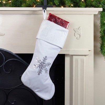  Northlight 20" White Christmas Stocking With Silver Sequin Snowflake