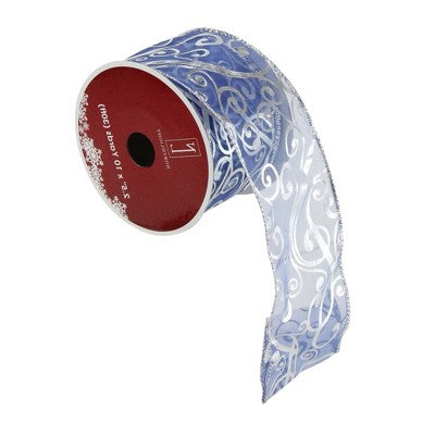  Northlight Blue And Silver Abstract Swirls Christmas Wired Craft Ribbon 2.5" X 10 Yards