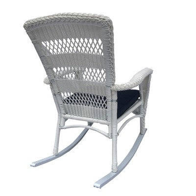  Northlight 42" White Resin Wicker Rocker Chair With Blue Cushion