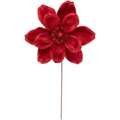  Northlight 20" Glittered Red Velvet Magnolia Christmas Stem Spray