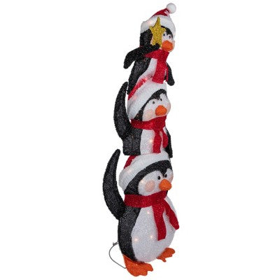  Northlight 41" Lighted Stacked Penguin Family Outdoor Christmas Decoration