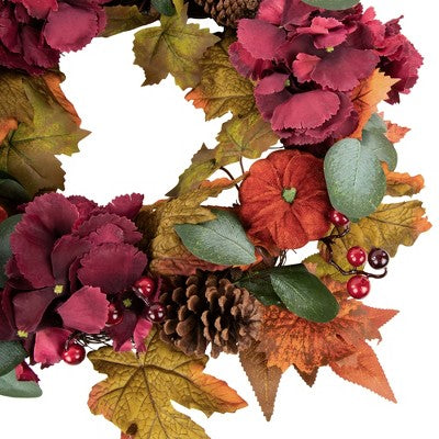  Northlight Orange And Burgundy Fall Harvest Artificial Floral And Pinecone Wreath, 22-Inch