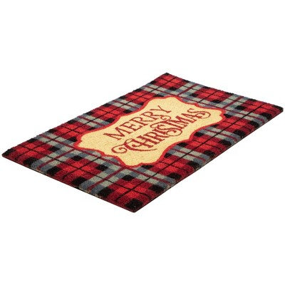  Northlight Red And Black Plaid "Merry Christmas" Rectangular Doormat 18" X 30"
