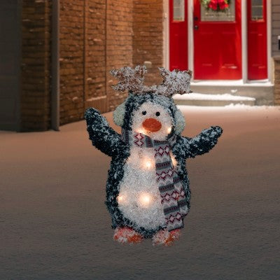  Northlight 22" Lighted Snowy Penguin In Antler Hat Outdoor Christmas Decoration