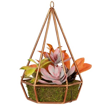  Northlight 9" Succulent Artificial Arrangement In Copper Wire Terrarium - Green/Brown