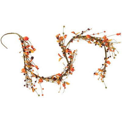  Northlight 5' X 6" Fall Harvest Berries And Leaves Twig Artificial Garland, Unlit
