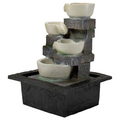  Northlight 11" LED Lighted Cascading 4-Tier Bowl Indoor Tabletop Water Fountain