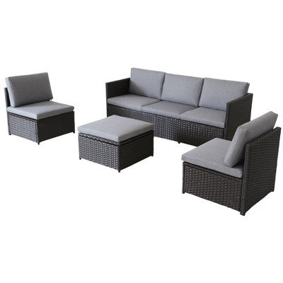  Northlight 4-Piece Savannah Resin Wicker Outdoor Patio Modular Sectional Set With Cushions