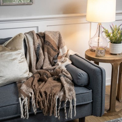  Northlight Taupe Plaid Woven Throw Blanket With Fringe 50" X 60"