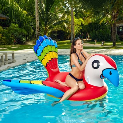  Northlight 87" Red And Blue Jumbo Parrot Ride-On Inflatable Swimming Pool Float