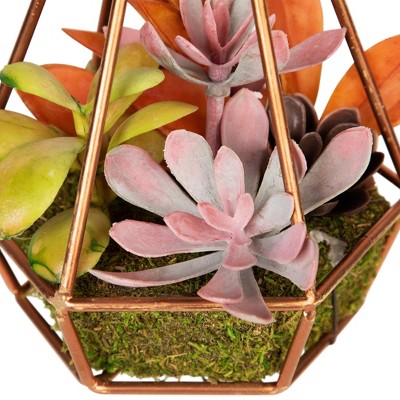  Northlight 9" Succulent Artificial Arrangement In Copper Wire Terrarium - Green/Brown