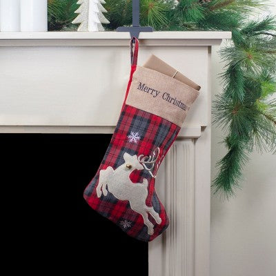  Northlight Plaid Merry Christmas Reindeer Stocking - 19" - Red And Green