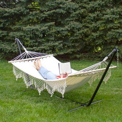  Northlight Macrame Cotton Hammock With Wooden Bars - 78" X 47" - Beige