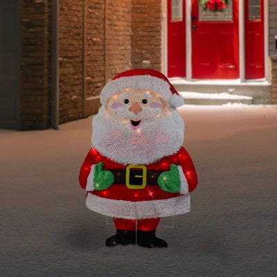  Northlight Lighted 2D Chenille Santa Outdoor Christmas Decoration - 32" - Warm White Lights