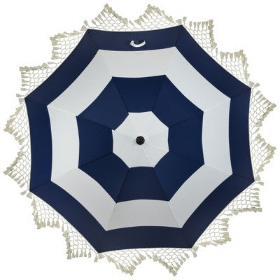  Northlight Striped Outdoor Tilting Macrame Boho Beach Market Umbrella - 6.5' - Blue And White