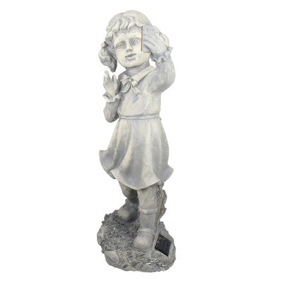  Northlight 18" Distressed Gray Girl With Cell Phone Solar Powered LED Lighted Outdoor Patio Garden Statue