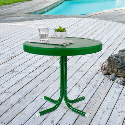  Northlight 22" Outdoor Retro Round Tulip Metal Side Table, Green