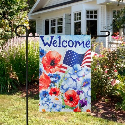  Northlight Welcome Patriotic Americana Outdoor Floral Garden Flag 18" X 12.5"