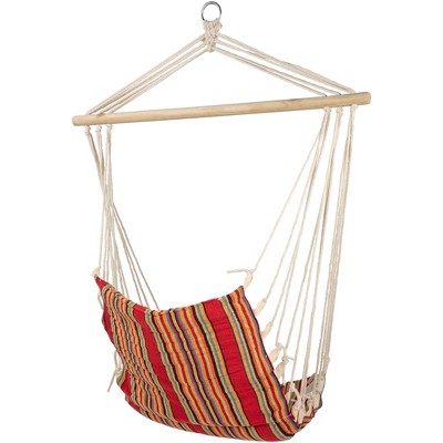  Northlight 21" X 34" Striped Hammock Chair With Padding And Wooden Bar - Red/Yellow