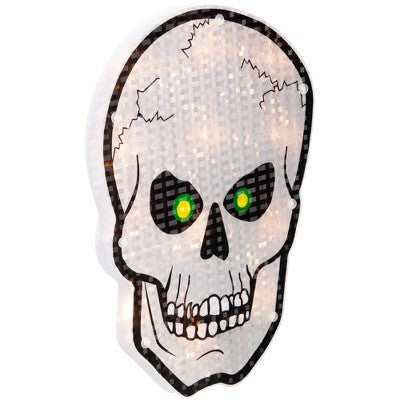  Northlight Lighted Holographic Halloween Skull Window Silhouette - 12" - Clear Lights