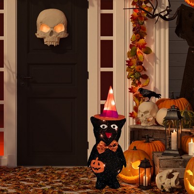  Northlight 24" Lighted Black Cat In Witch's Hat Outdoor Halloween Decoration