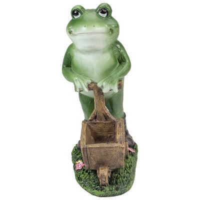  Northlight 11.5" Green Frog Pushing Wheelbarrow Outdoor Garden Statue