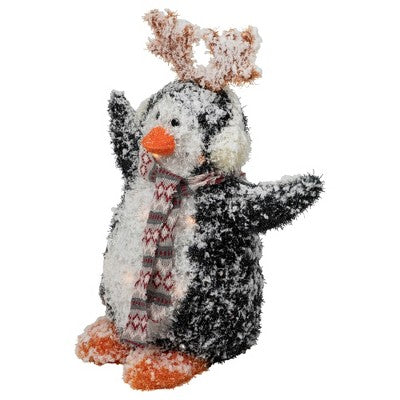  Northlight 22" Lighted Snowy Penguin In Antler Hat Outdoor Christmas Decoration