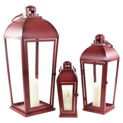  Northlight Set Of 3 Red Antique Style Candle Lanterns 23.5"