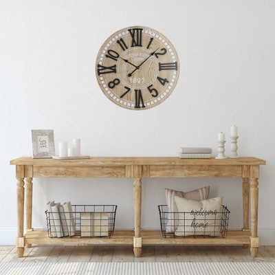  Northlight 24" Battery Operated Round Wall Clock With Roman Numeral And Block Numbers