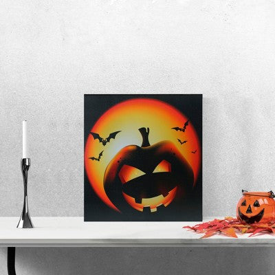  Northlight LED Lighted Bats And Jack-O-Lantern Halloween Canvas Wall Art 19.75" X 19.75"