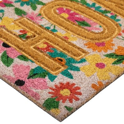  Northlight Pink And Orange Floral "Home" Outdoor Natural Coir Doormat 18" X 30"