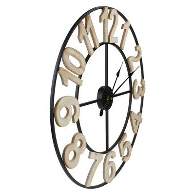  Northlight 24" Metal Framed Battery Operated Round Wall Clock With Block Numbers