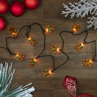  Northlight Gingerbread Man With Bowties Christmas Light Set - Clear - 7.5' Green Wire - 10ct