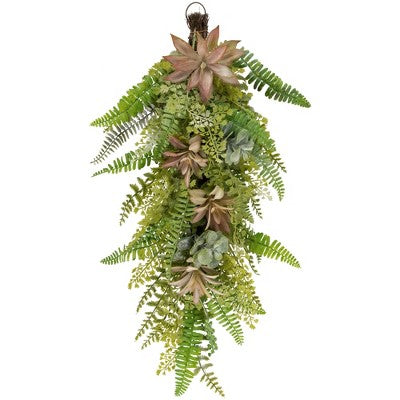  Northlight Fern And Succulents Artificial Spring Teardrop Swag - 28"