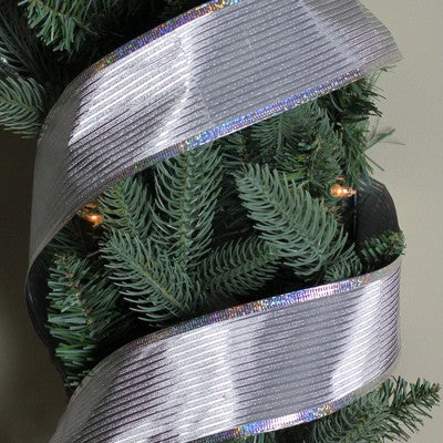  Northlight Silver Horizontal Striped Wired Christmas Craft Ribbon 2.5" X 10 Yards