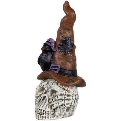  Northlight Skull In Witches Hat With Crow Halloween Decoration - 22.75"